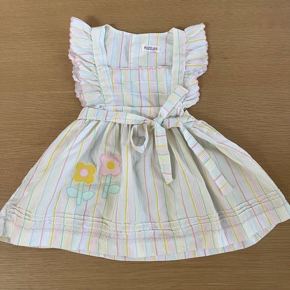 Puzzle Dresses Girls Vintage Puzzle Daisy Striped Apron Dress